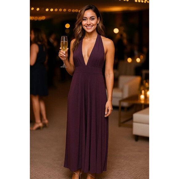 Body Language Pants - Elegant Purple Halter Jumpsuit